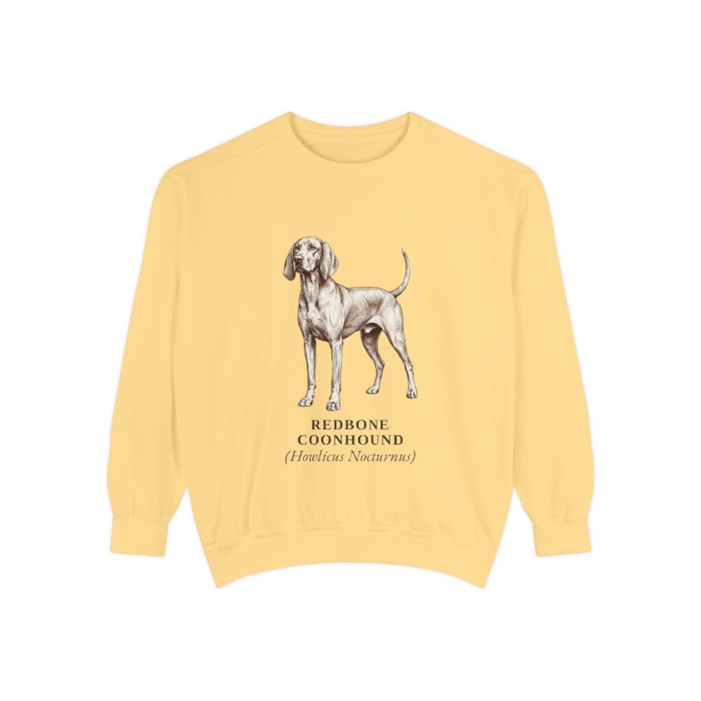 redbone-coonhound-sweatshirt-latin-butter Redbone Coonhound Latin Sweatshirt, Butter, front view