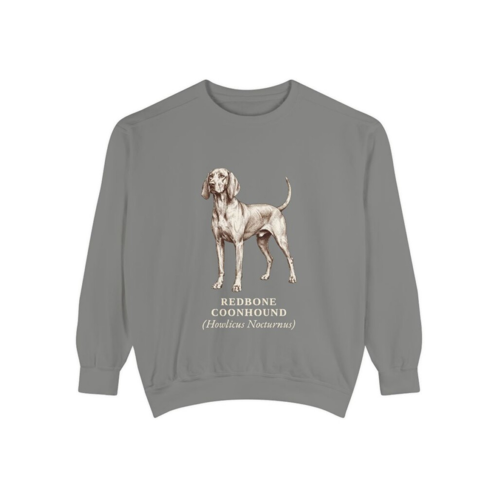 redbone-coonhound-sweatshirt-latin-grey Redbone Coonhound Latin Sweatshirt, Grey, front view