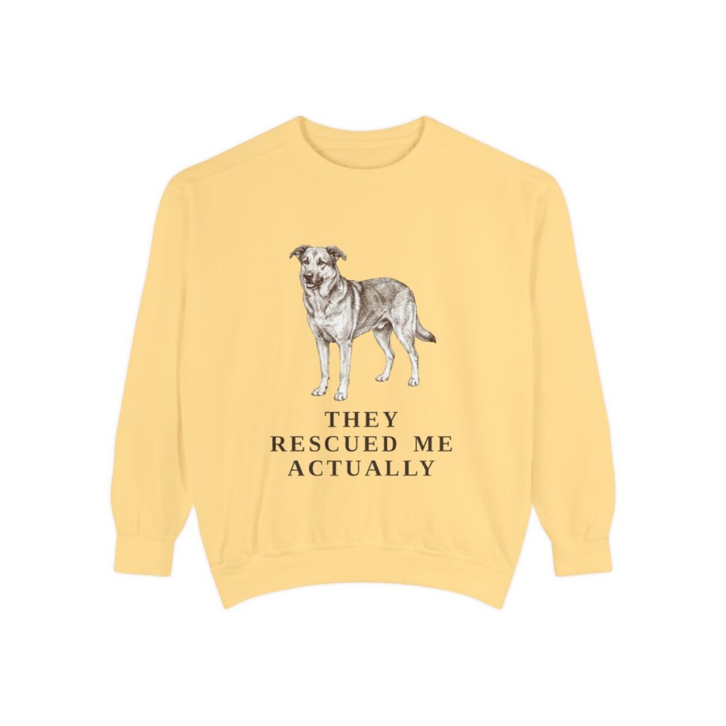 rescue-dog-sweatshirt-humor-butter Rescue Dog Humor Sweatshirt, Butter, front view