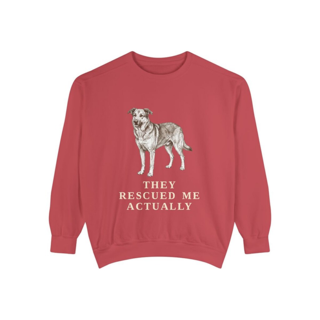 rescue-dog-sweatshirt-humor-crimson Rescue Dog Humor Sweatshirt, Crimson, front view