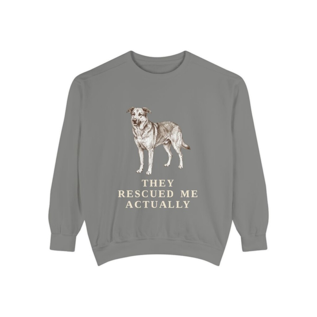 rescue-dog-sweatshirt-humor-grey Rescue Dog Humor Sweatshirt, Grey, front view