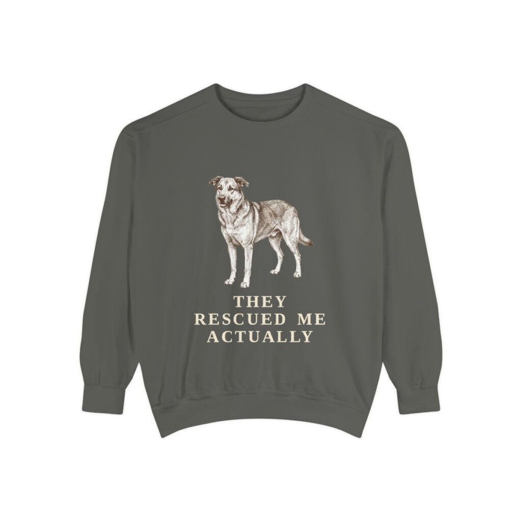 rescue-dog-sweatshirt-humor-pepper Rescue Dog Humor Sweatshirt, Pepper, front view