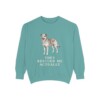 rescue-dog-sweatshirt-humor-seafoam Rescue Dog Humor Sweatshirt, Seafoam, front view