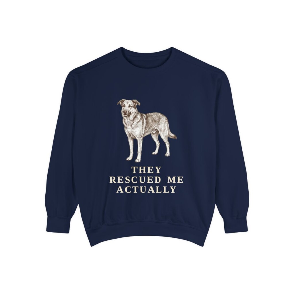 rescue-dog-sweatshirt-humor-true-navy Rescue Dog Humor Sweatshirt, True Navy, front view