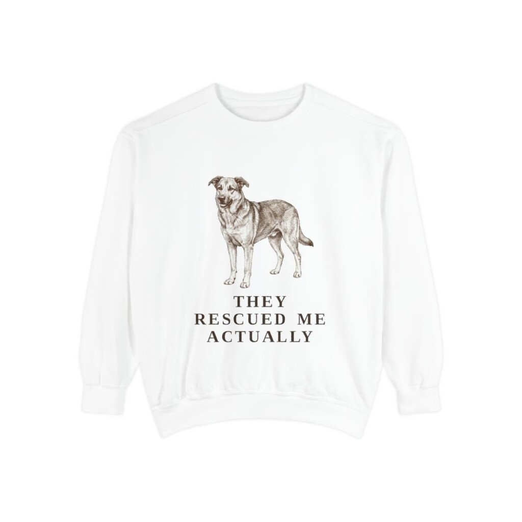rescue-dog-sweatshirt-humor-white Rescue Dog Humor Sweatshirt, White, front view