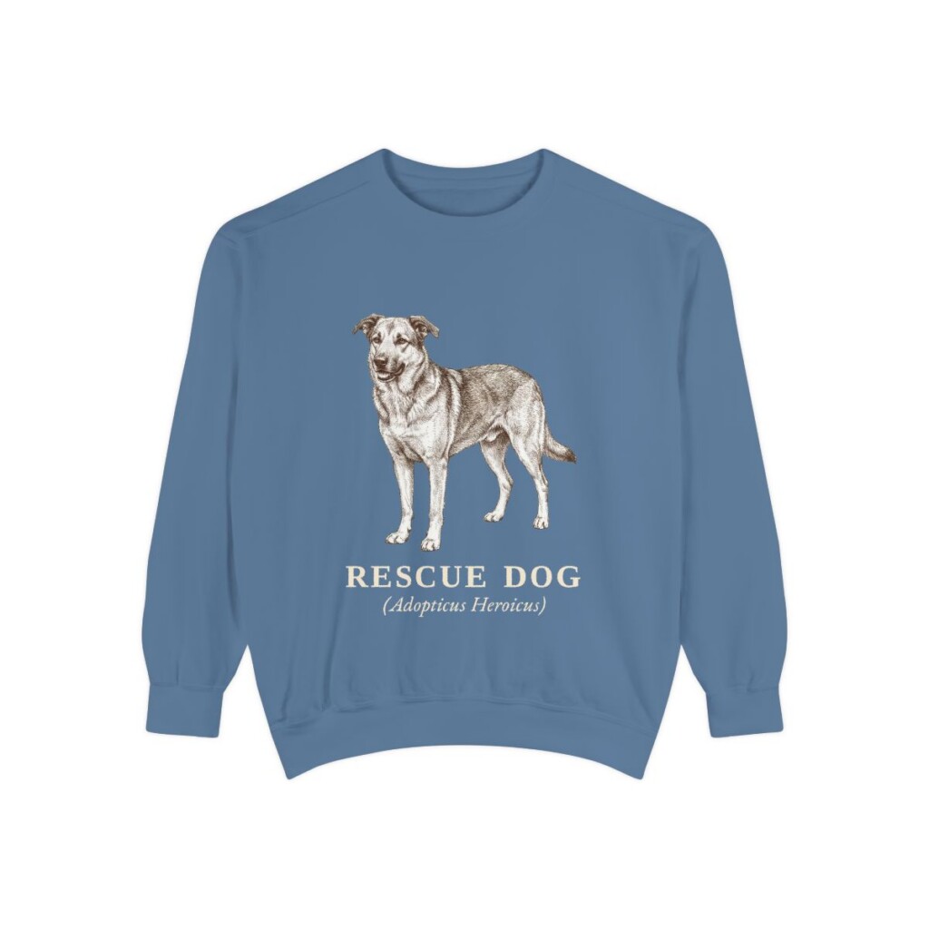 Rescue Dog Latin Sweatshirt, Blue Jean, front view