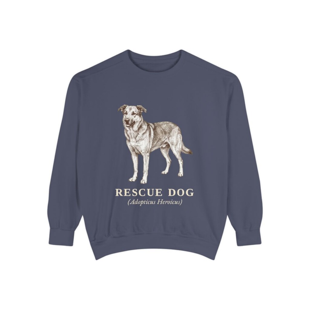 Rescue Dog Latin Sweatshirt, Denim, front view