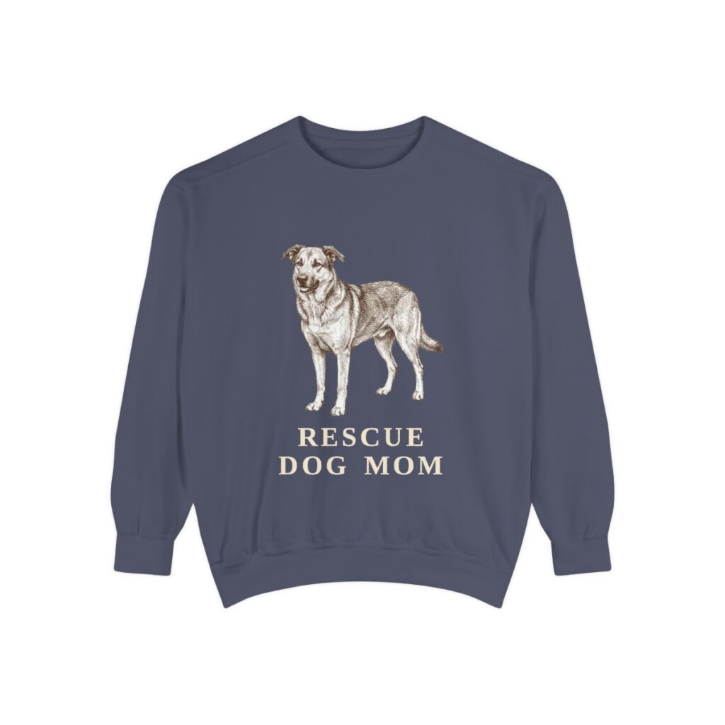 Rescue Dog Mom Sweatshirt, Denim, front view