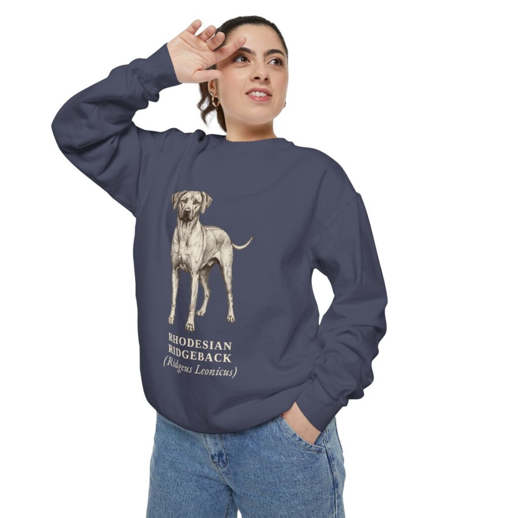 Rhodesian Ridgeback Latin Sweatshirt, Denim, person 2 context