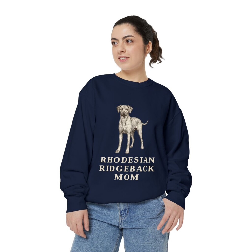 Rhodesian Ridgeback Mom Sweatshirt, True Navy, person 2 front