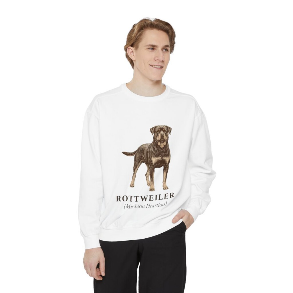 Rottweiler Latin Sweatshirt, White, person 1 front