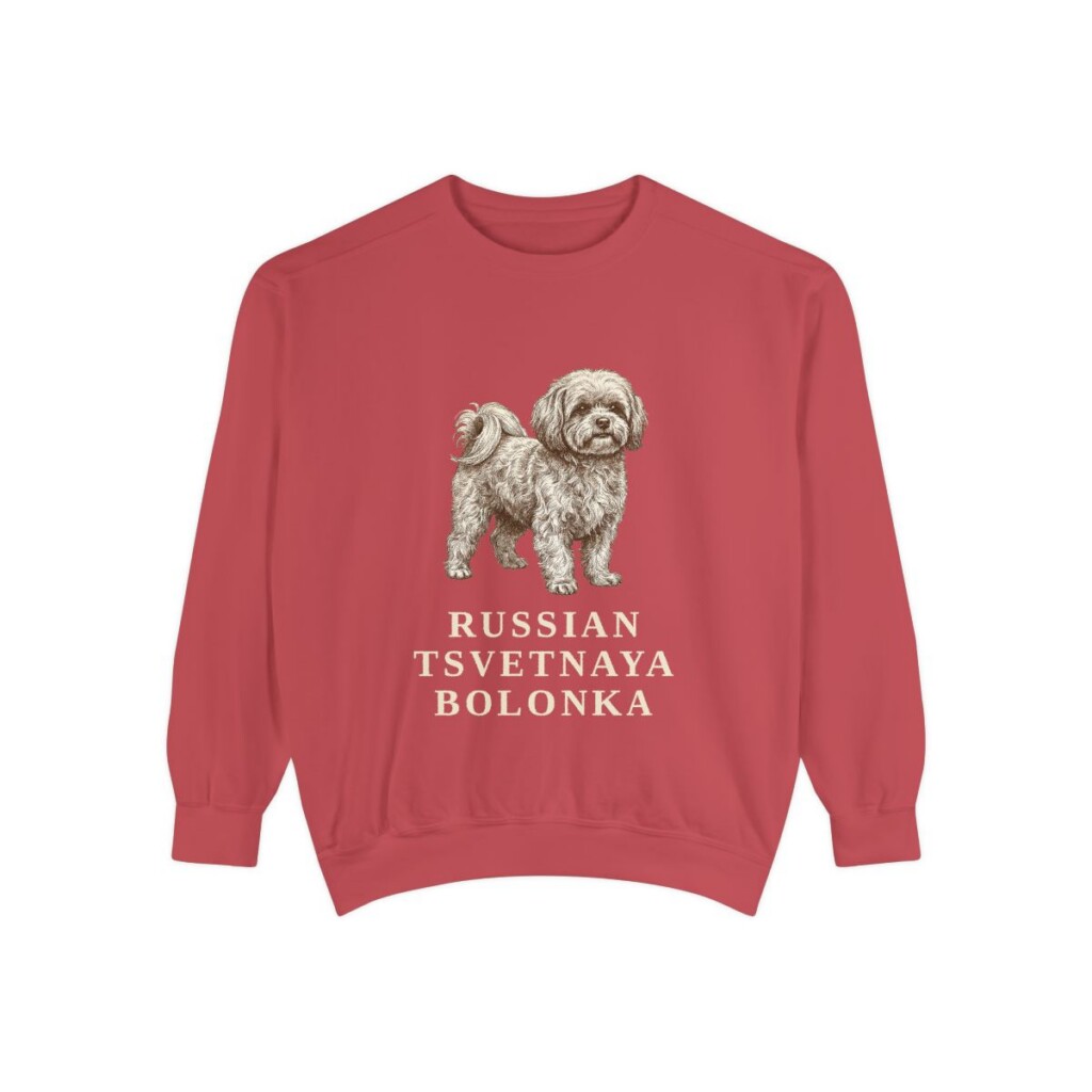 russian-tsvetnaya-bolonka-sweatshirt-crimson Russian Tsvetnaya Bolonka Sweatshirt, Crimson, front view