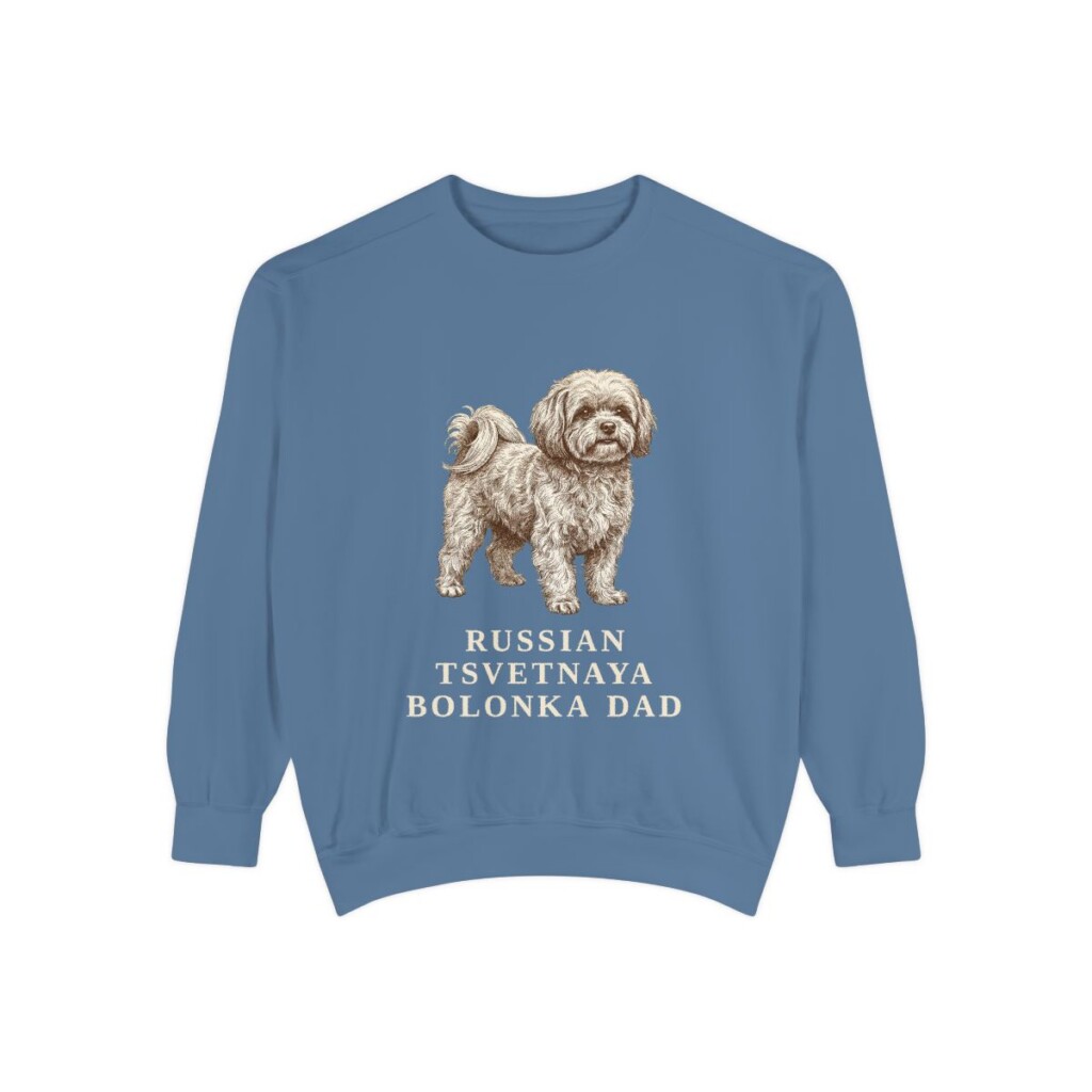 Russian Tsvetnaya Bolonka Dad Sweatshirt, Blue Jean, front view