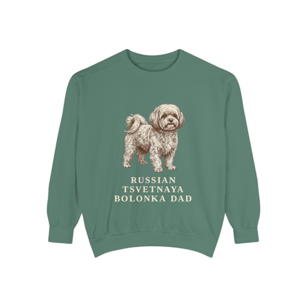 Russian Tsvetnaya Bolonka Dad Sweatshirt, Light Green, front view