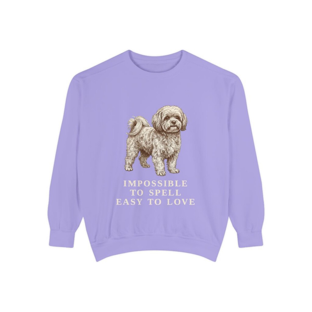 Russian Tsvetnaya Bolonka Humor Sweatshirt, Violet, front view