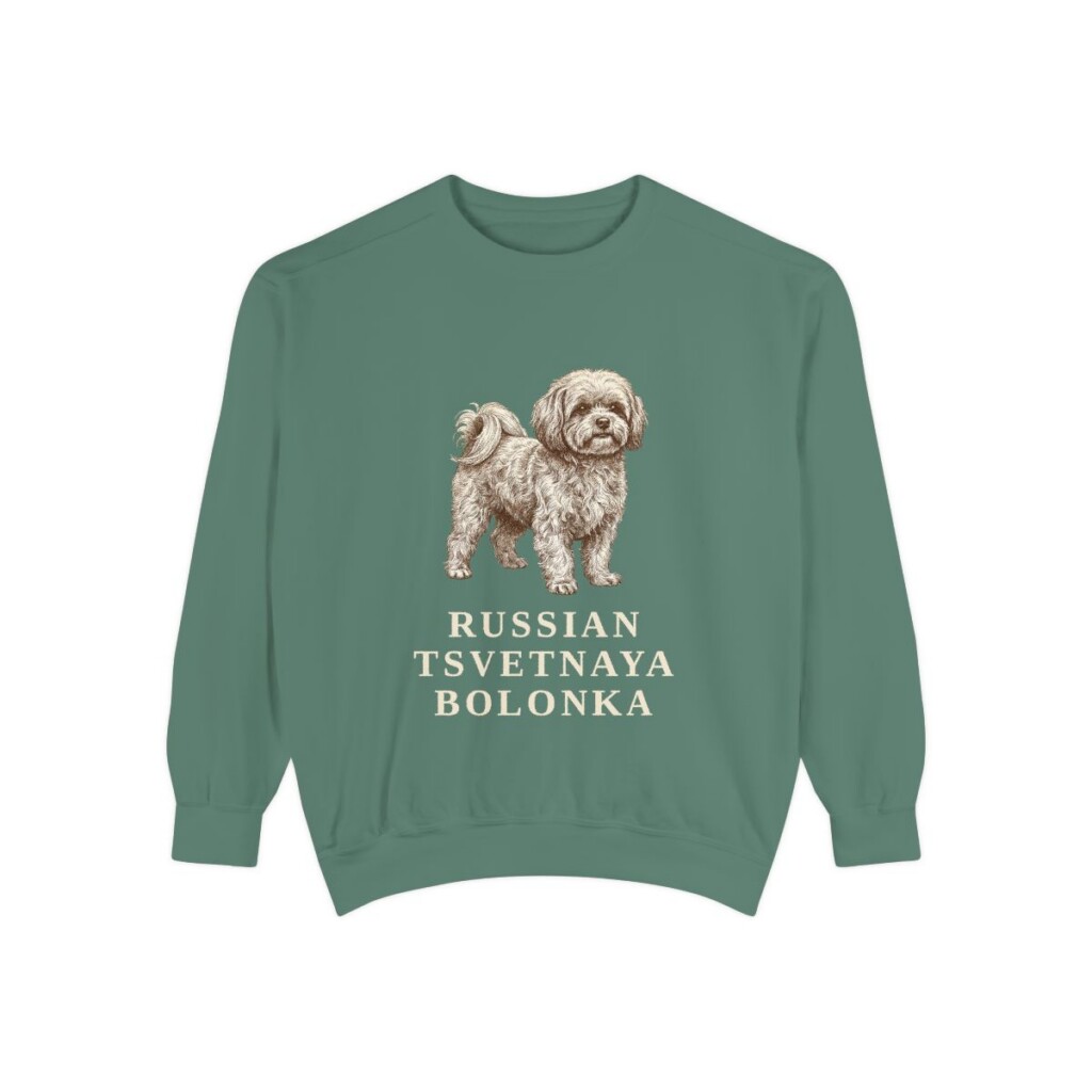 russian-tsvetnaya-bolonka-sweatshirt-light-green Russian Tsvetnaya Bolonka Sweatshirt, Light Green, front view