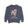Russian Tsvetnaya Bolonka Mom Sweatshirt, Denim, front view