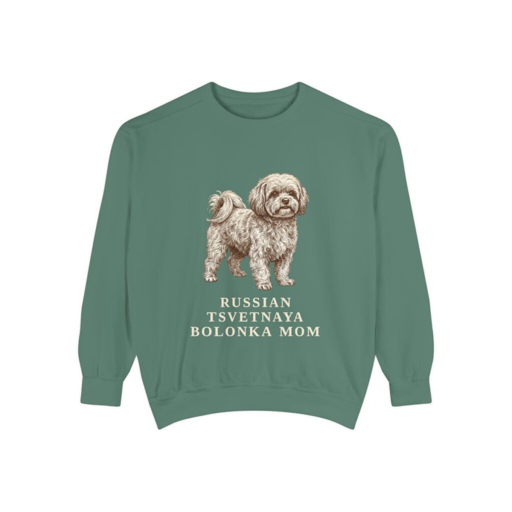Russian Tsvetnaya Bolonka Mom Sweatshirt, Light Green, front view