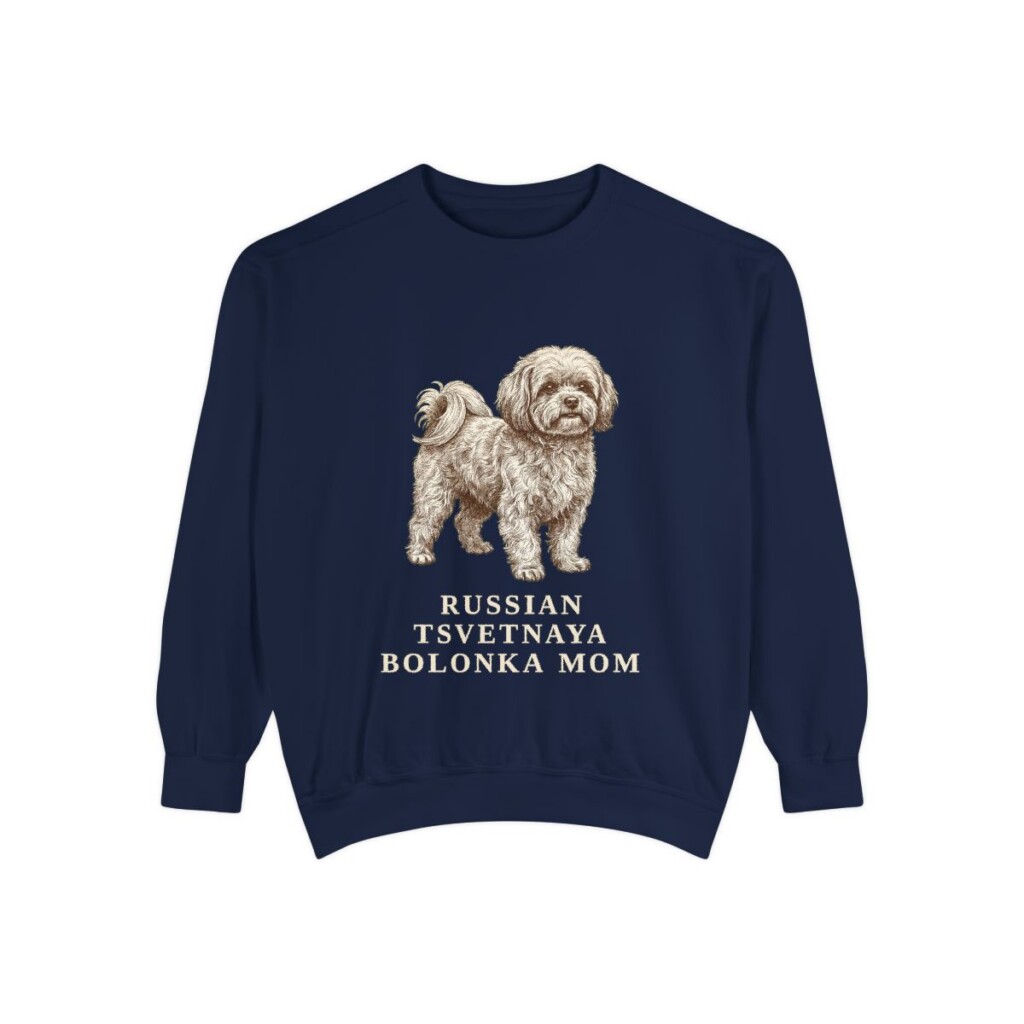 Russian Tsvetnaya Bolonka Mom Sweatshirt, True Navy, front view
