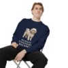 russian-tsvetnaya-bolonka-sweatshirt-true-navy-person-1-context Russian Tsvetnaya Bolonka Sweatshirt, True Navy, person 1 context