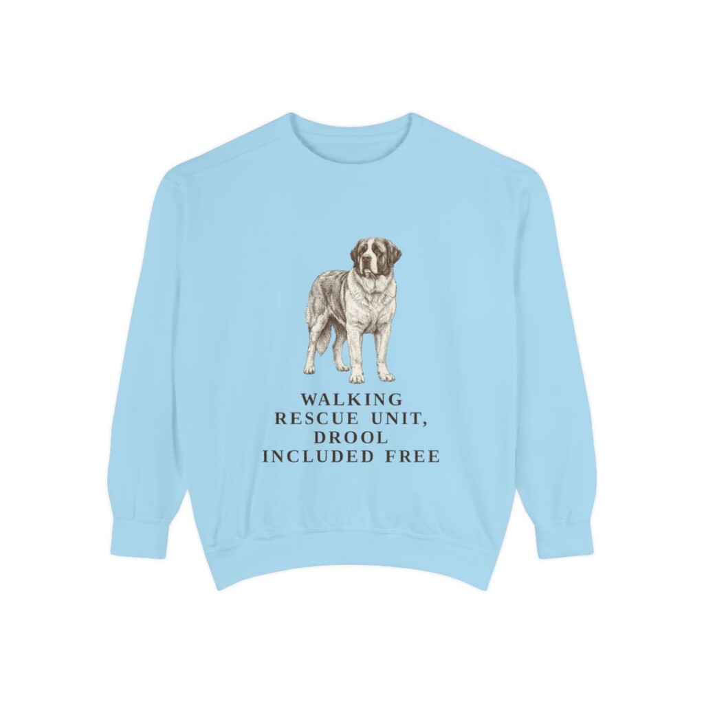 saint-bernard-sweatshirt-humor-chambray Saint Bernard Humor Sweatshirt, Chambray, front view