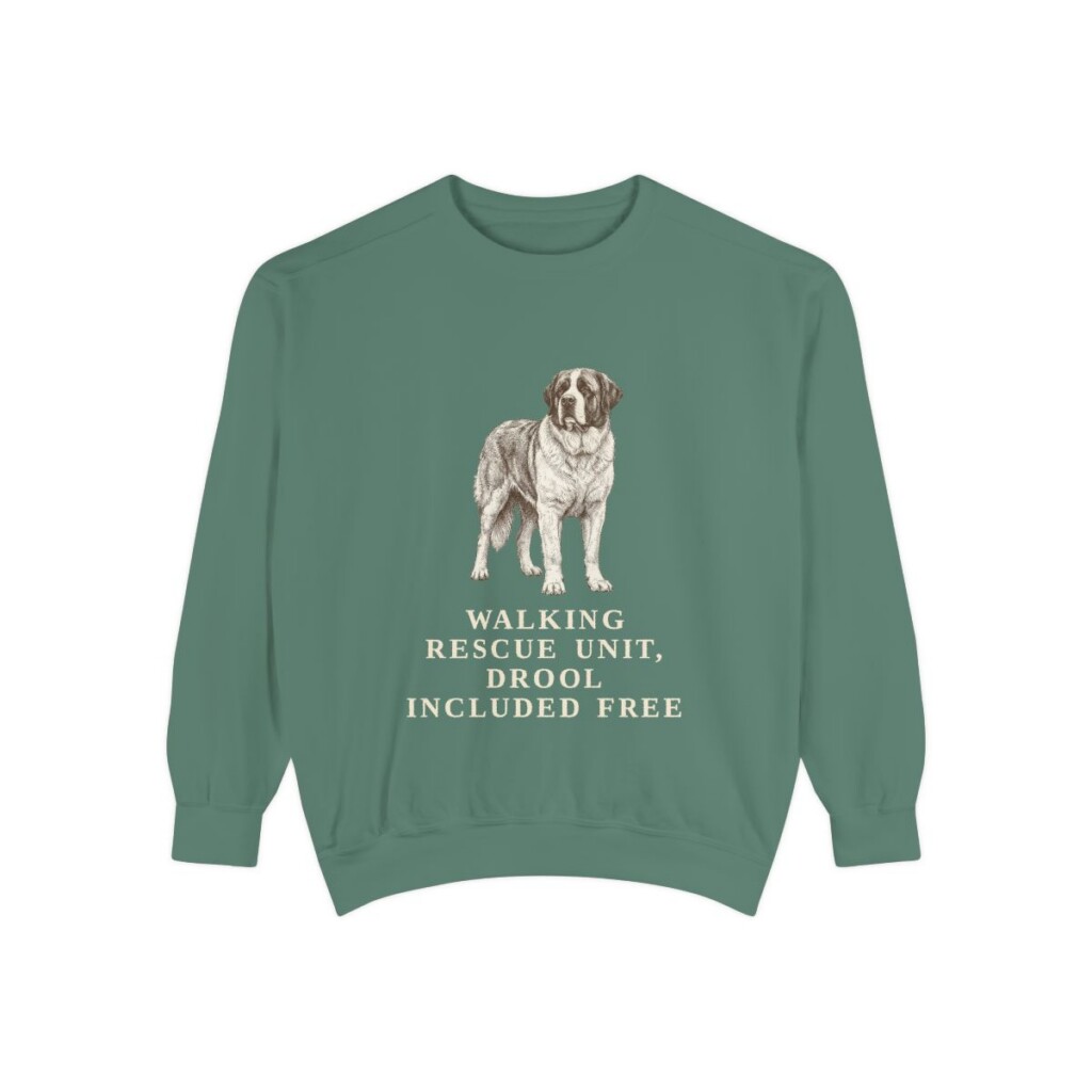 saint-bernard-sweatshirt-humor-light-green Saint Bernard Humor Sweatshirt, Light Green, front view