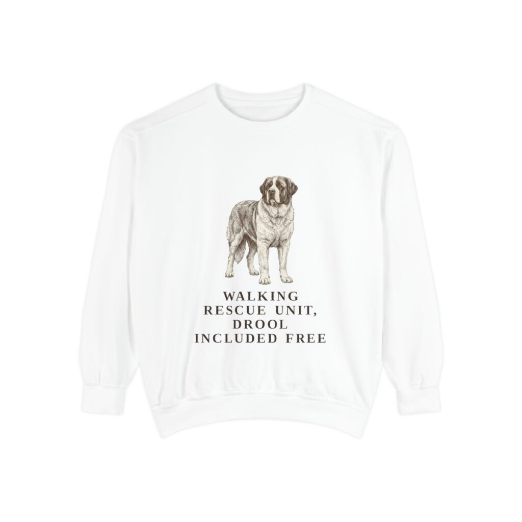 saint-bernard-sweatshirt-humor-white Saint Bernard Humor Sweatshirt, White, front view