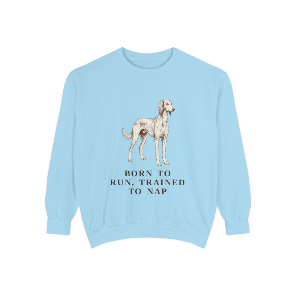 saluki-sweatshirt-humor-chambray Saluki Humor Sweatshirt, Chambray, front view