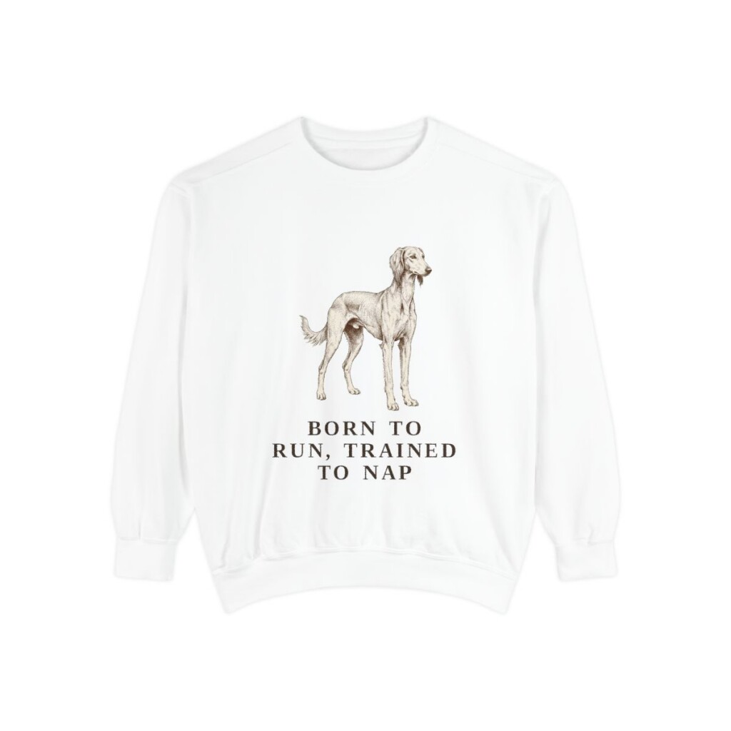 saluki-sweatshirt-humor-white Saluki Humor Sweatshirt, White, front view