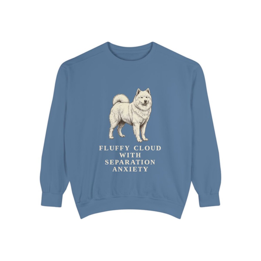 Samoyed Humor Sweatshirt, Blue Jean, front view