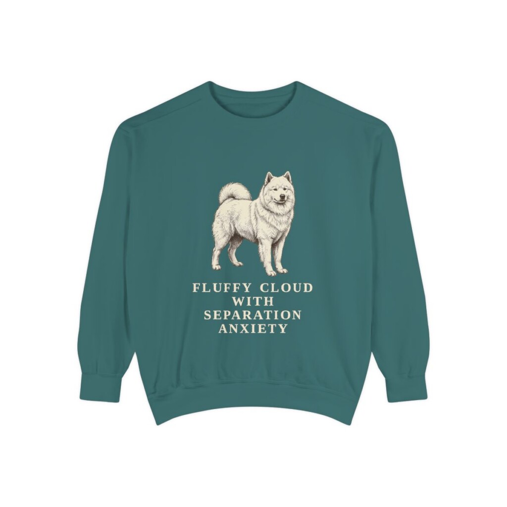 Samoyed Humor Sweatshirt, Blue Spruce, front view