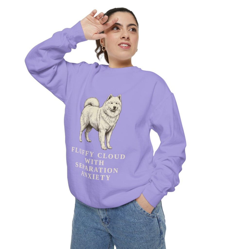 Samoyed Humor Sweatshirt, Violet, person 2 context