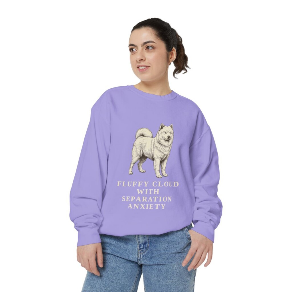 Samoyed Humor Sweatshirt, Violet, person 2 front