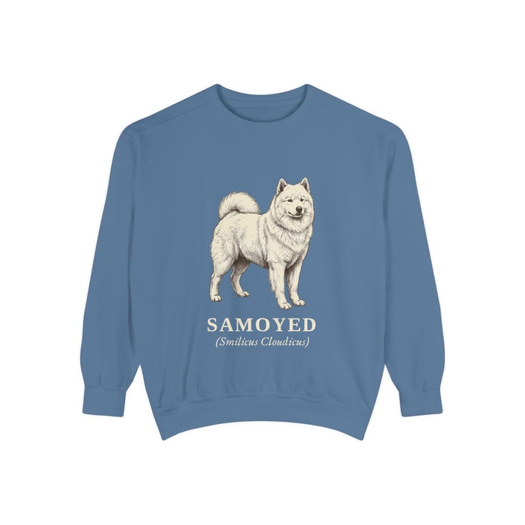 Samoyed Latin Sweatshirt, Blue Jean, front view