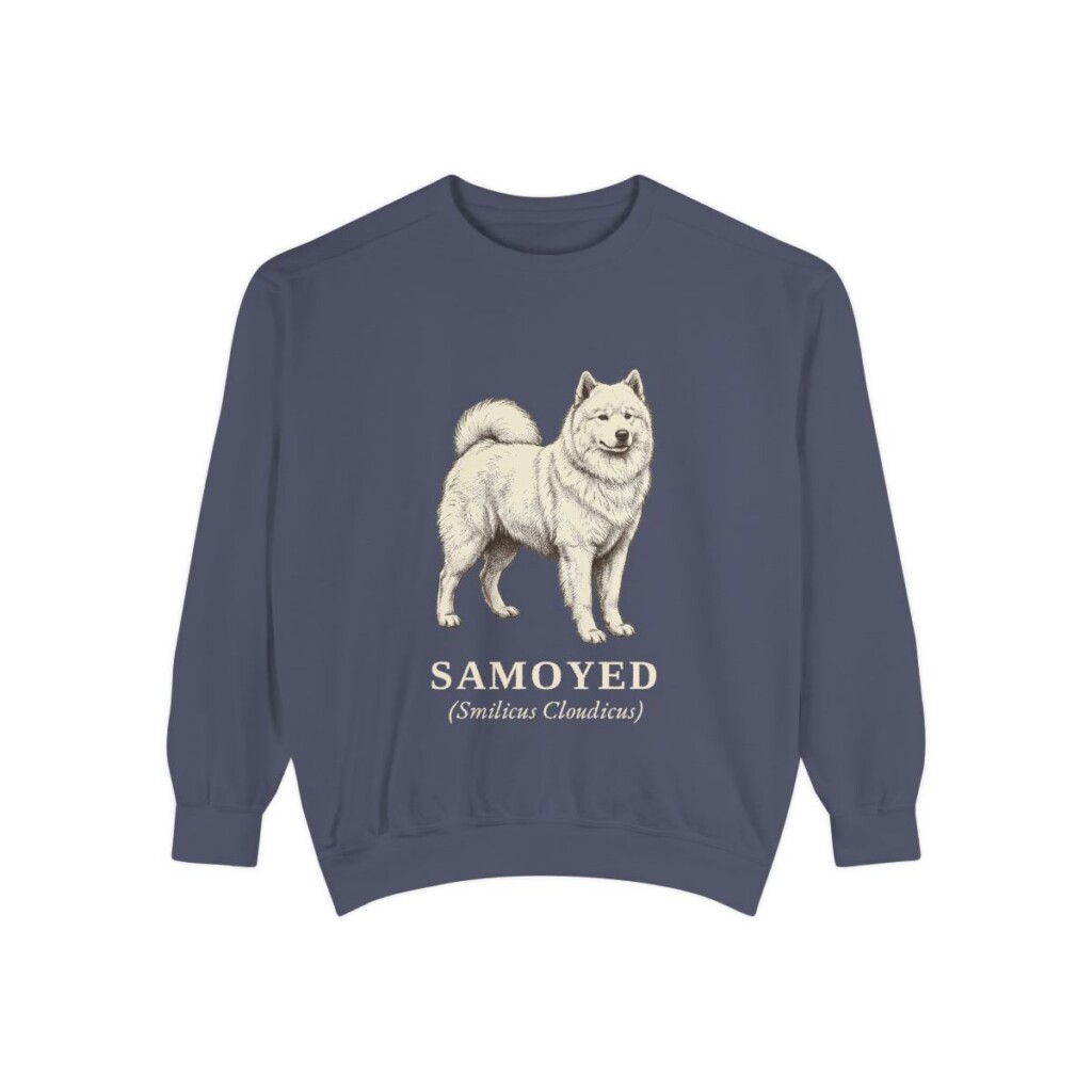 Samoyed Latin Sweatshirt, Denim, front view