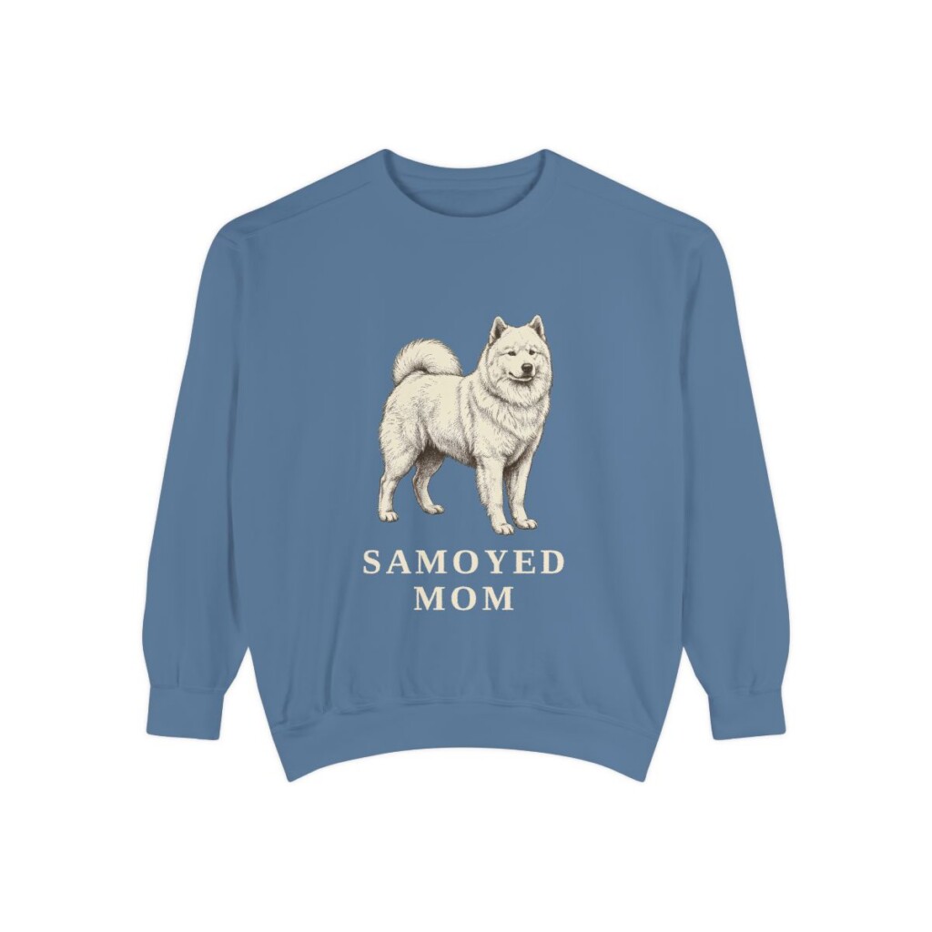 Samoyed Mom Sweatshirt, Blue Jean, front view