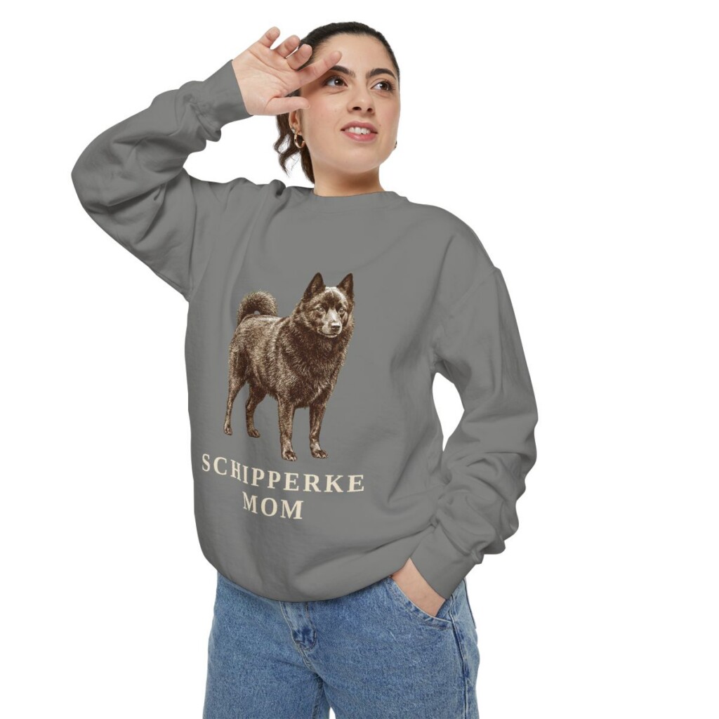 Schipperke Mom Sweatshirt, Grey, person 2 context