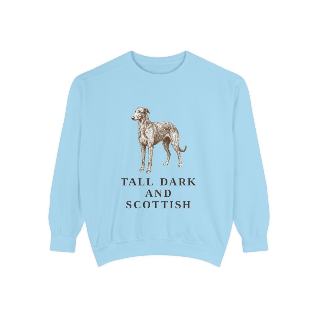 Scottish Deerhound Humor Sweatshirt, Chambray, front view