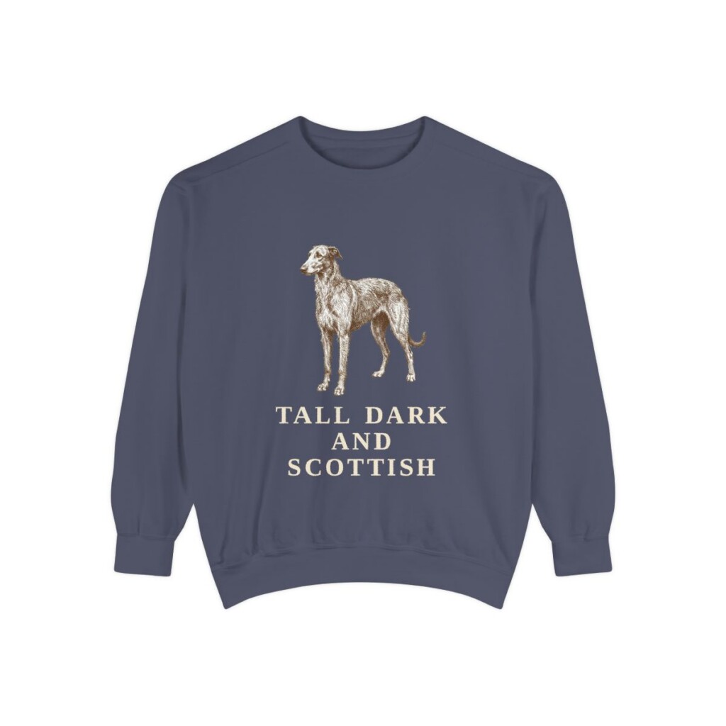 Scottish Deerhound Humor Sweatshirt, Denim, front view