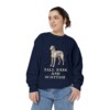 Scottish Deerhound Humor Sweatshirt, True Navy, person 2 front