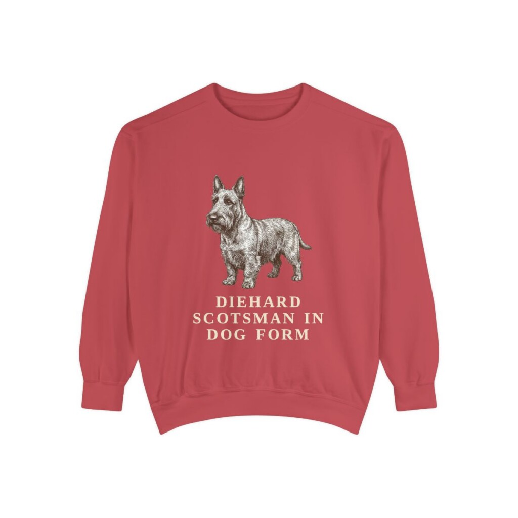 scottish-terrier-sweatshirt-humor-crimson Scottish Terrier Humor Sweatshirt, Crimson, front view