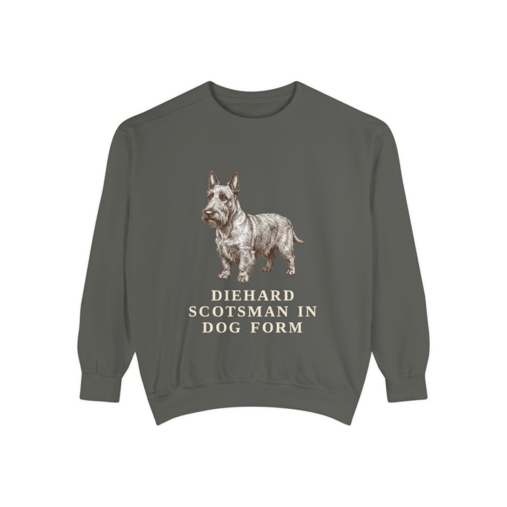 scottish-terrier-sweatshirt-humor-pepper Scottish Terrier Humor Sweatshirt, Pepper, front view