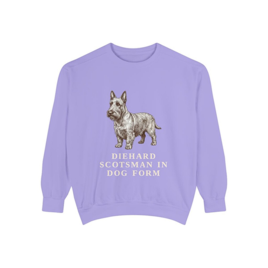 scottish-terrier-sweatshirt-humor-violet Scottish Terrier Humor Sweatshirt, Violet, front view