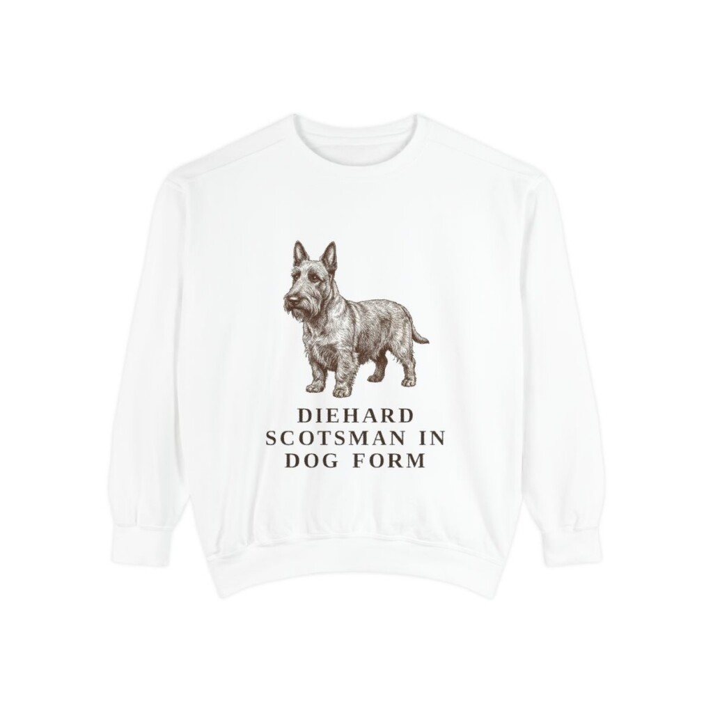 scottish-terrier-sweatshirt-humor-white Scottish Terrier Humor Sweatshirt, White, front view