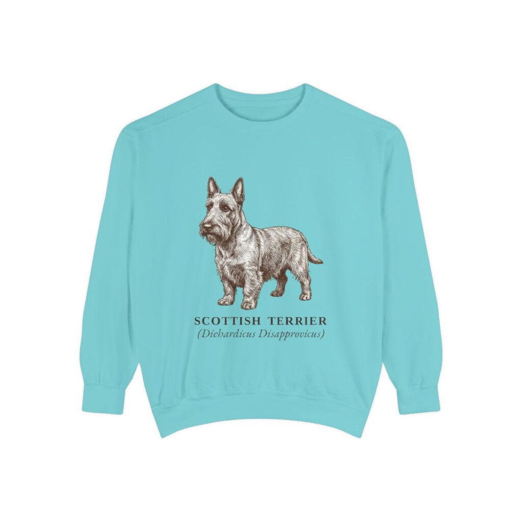Scottish Terrier Latin Sweatshirt, Chalky Mint, front view