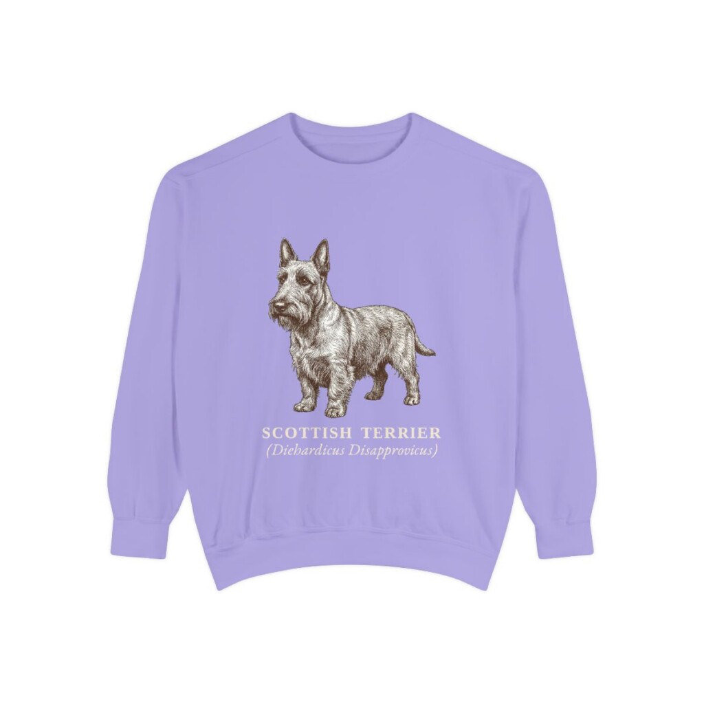 Scottish Terrier Latin Sweatshirt, Violet, front view