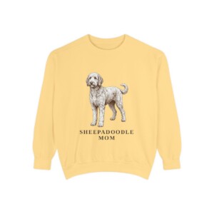 Sheepadoodle Mom Sweatshirt, Butter, front view