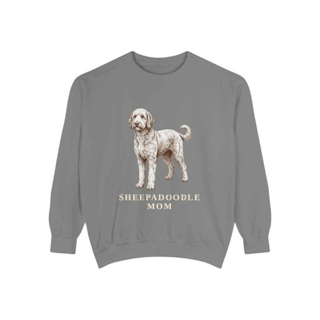 sheepadoodle-sweatshirt-mom-grey Sheepadoodle Mom Sweatshirt, Grey, front view