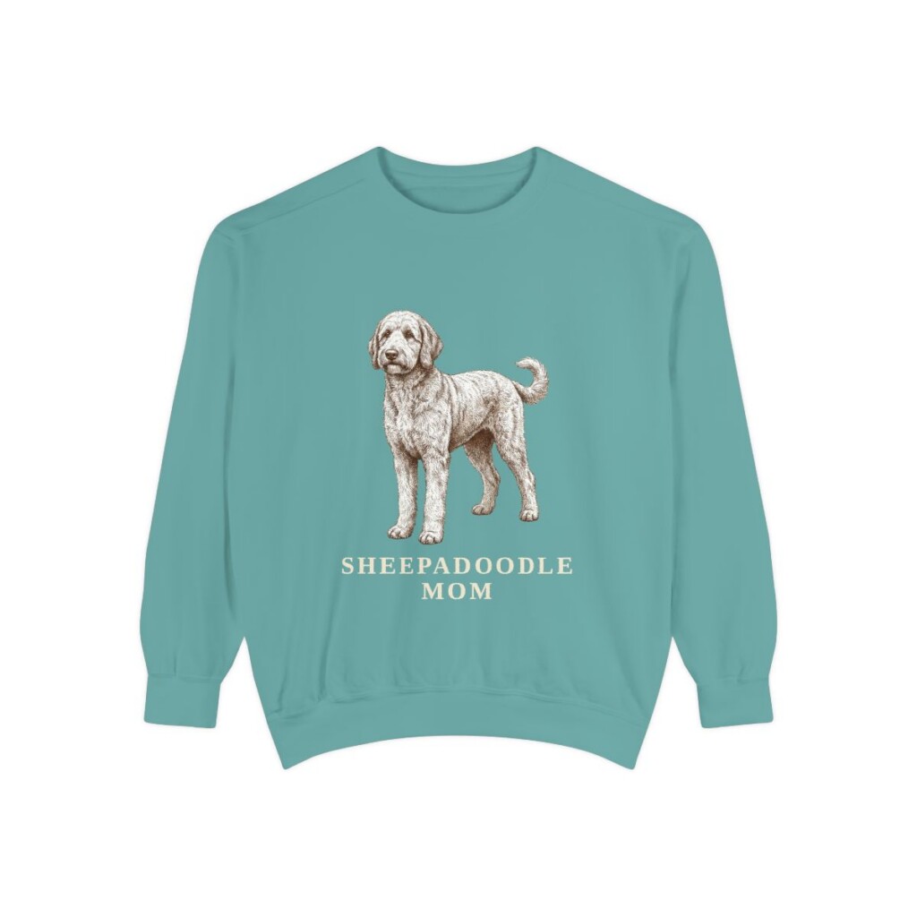 sheepadoodle-sweatshirt-mom-seafoam Sheepadoodle Mom Sweatshirt, Seafoam, front view