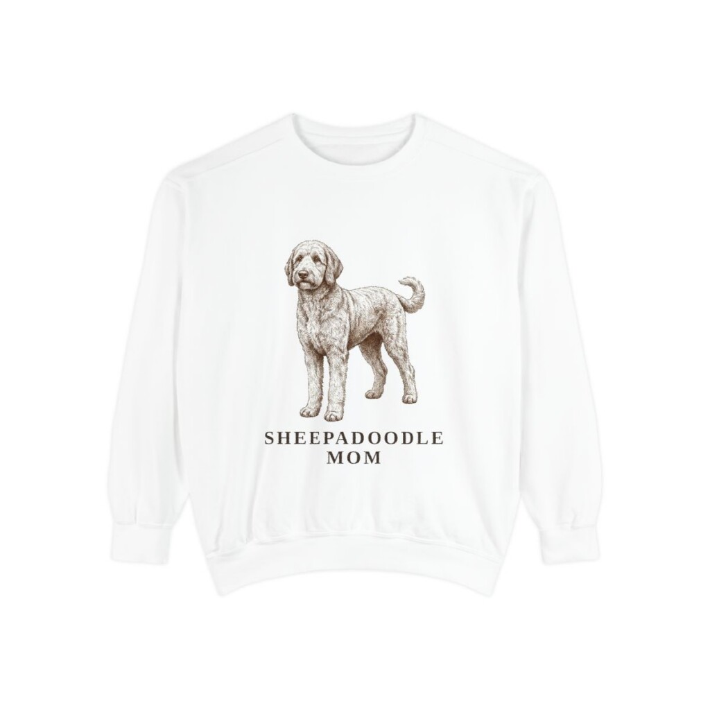sheepadoodle-sweatshirt-mom-white Sheepadoodle Mom Sweatshirt, White, front view